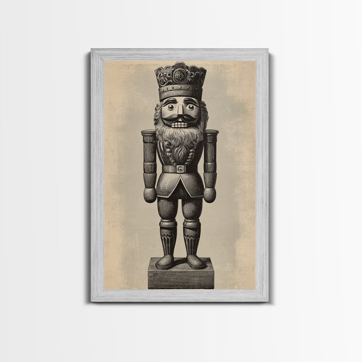 Vintage Nutcracker Canvas Print - Framed Canvas - Minimalist Christmas Art - Boho Christmas Art - Rustic Christmas Art
