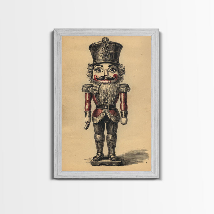Christmas Nutcracker Canvas Print - Framed Canvas - Minimalist Christmas Art - Boho Christmas Art - Rustic Christmas Art