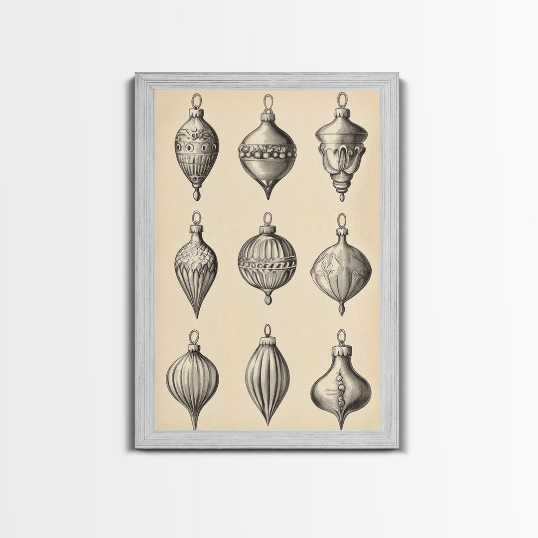 Christmas Ornaments Canvas Print - Framed Canvas - Minimalist Christmas Art - Boho Christmas Art - Rustic Christmas Art