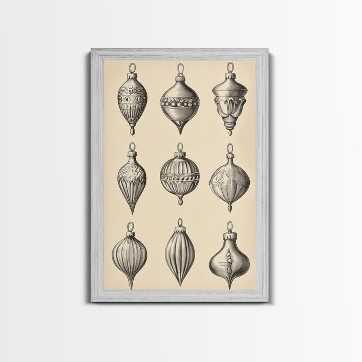 Christmas Ornaments Canvas Print - Framed Canvas - Minimalist Christmas Art - Boho Christmas Art - Rustic Christmas Art