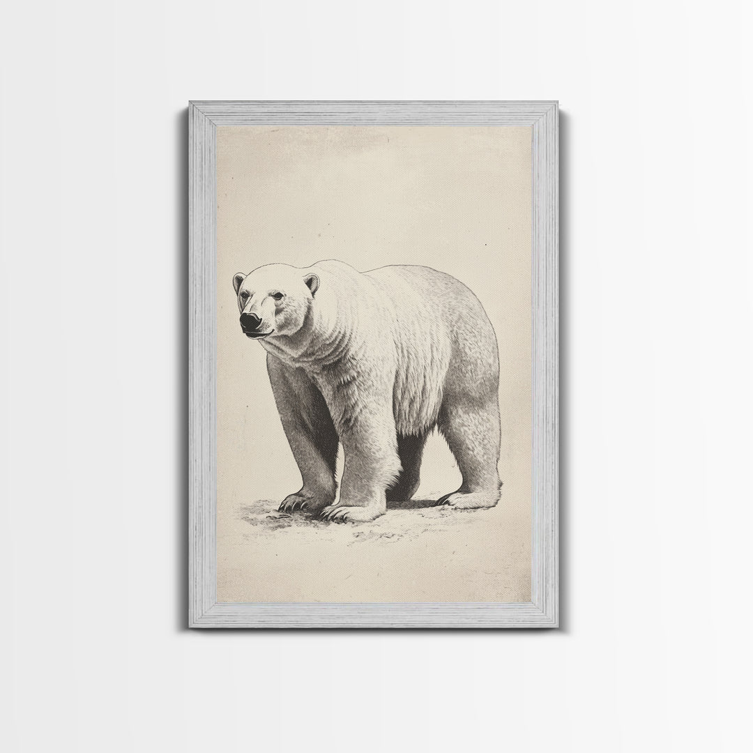Polar Bear Canvas Print - Framed Canvas - Minimalist Christmas Art - Boho Christmas Art - Rustic Christmas Art