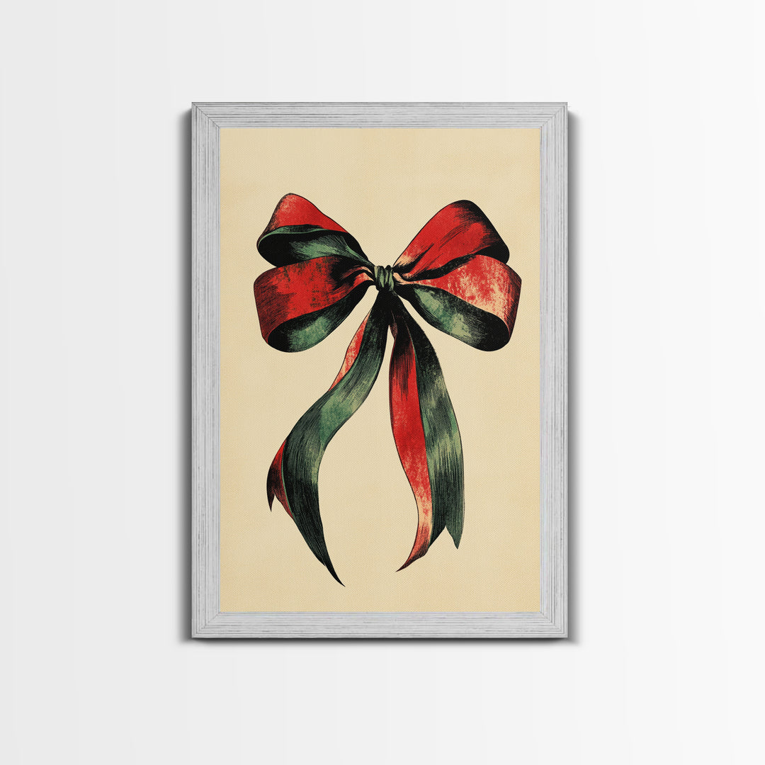 Christmas Bow Canvas Print - Framed Canvas - Minimalist Christmas Art - Boho Christmas Art - Rustic Christmas Art