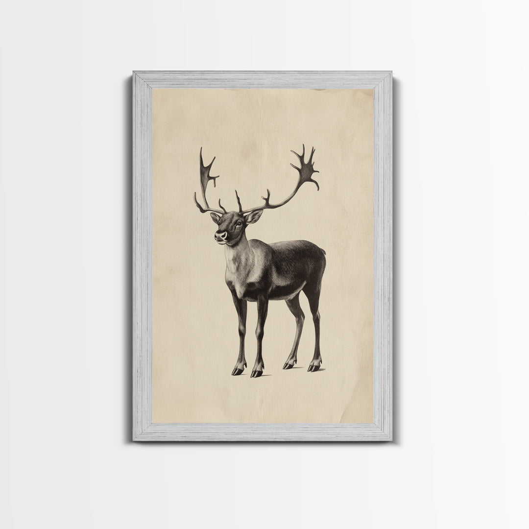 Reindeer Canvas Print - Framed Canvas - Minimalist Christmas Art - Boho Christmas Art - Rustic Christmas Art