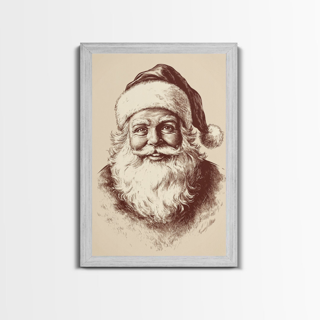 Vintage Santa Painting Canvas Print - Framed Canvas - Minimalist Christmas Art - Boho Christmas Art - Rustic Christmas Art