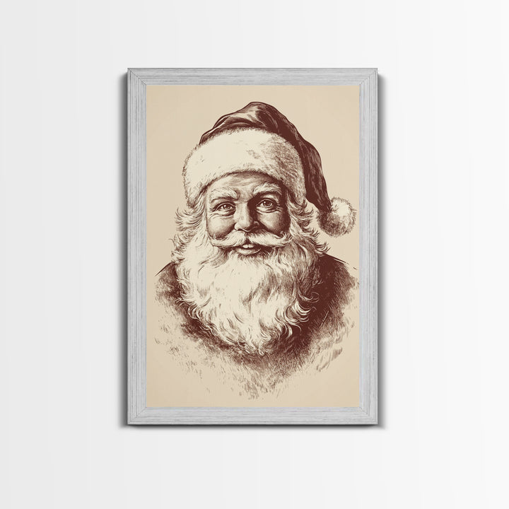 Vintage Santa Painting Canvas Print - Framed Canvas - Minimalist Christmas Art - Boho Christmas Art - Rustic Christmas Art