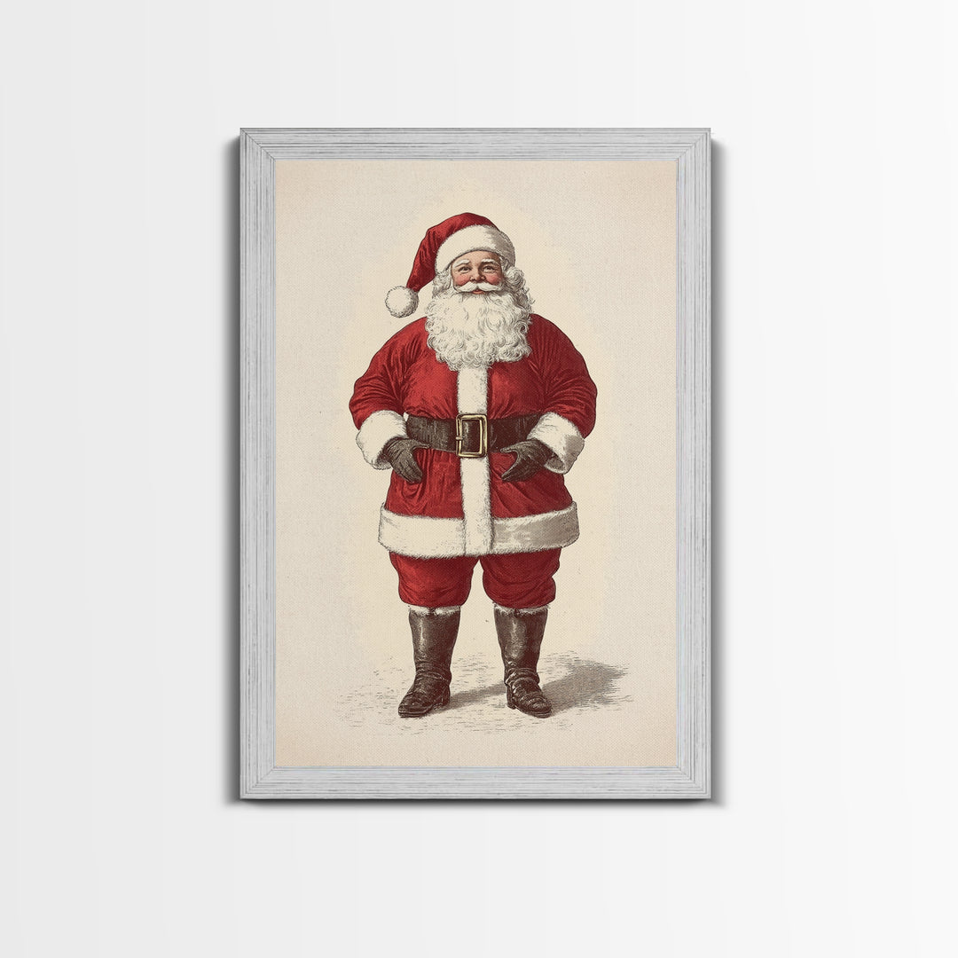 Cheerful Santa Clause Canvas Print - Framed Canvas - Minimalist Christmas Art - Boho Christmas Art - Rustic Christmas Art