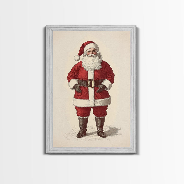Cheerful Santa Clause Canvas Print - Framed Canvas - Minimalist Christmas Art - Boho Christmas Art - Rustic Christmas Art