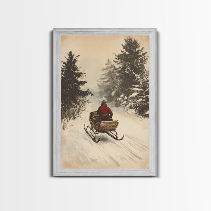 Christmas Sleigh Ride Canvas Print - Framed Canvas - Minimalist Christmas Art - Boho Christmas Art - Rustic Christmas Art