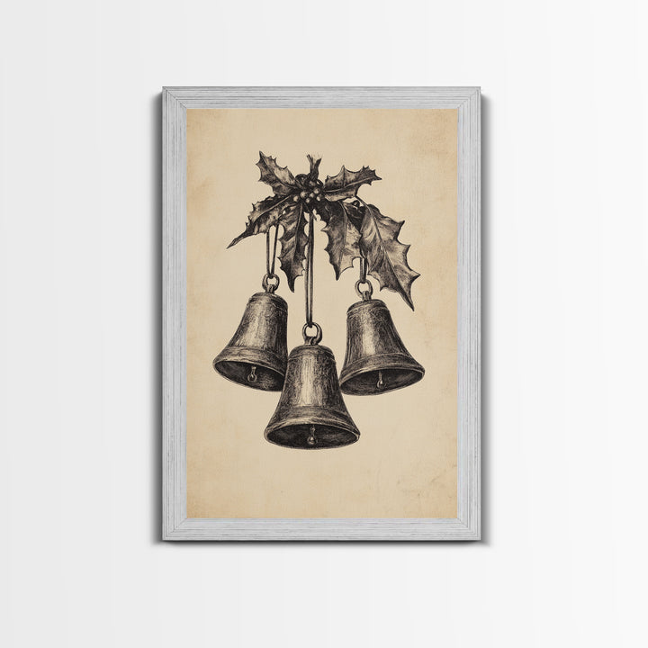 Christmas Bells Canvas Print - Framed Canvas - Minimalist Christmas Art - Boho Christmas Art - Rustic Christmas Art