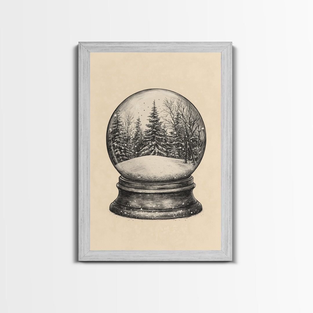Christmas Snowglobe Canvas Print - Framed Canvas - Minimalist Christmas Art - Boho Christmas Art - Rustic Christmas Art