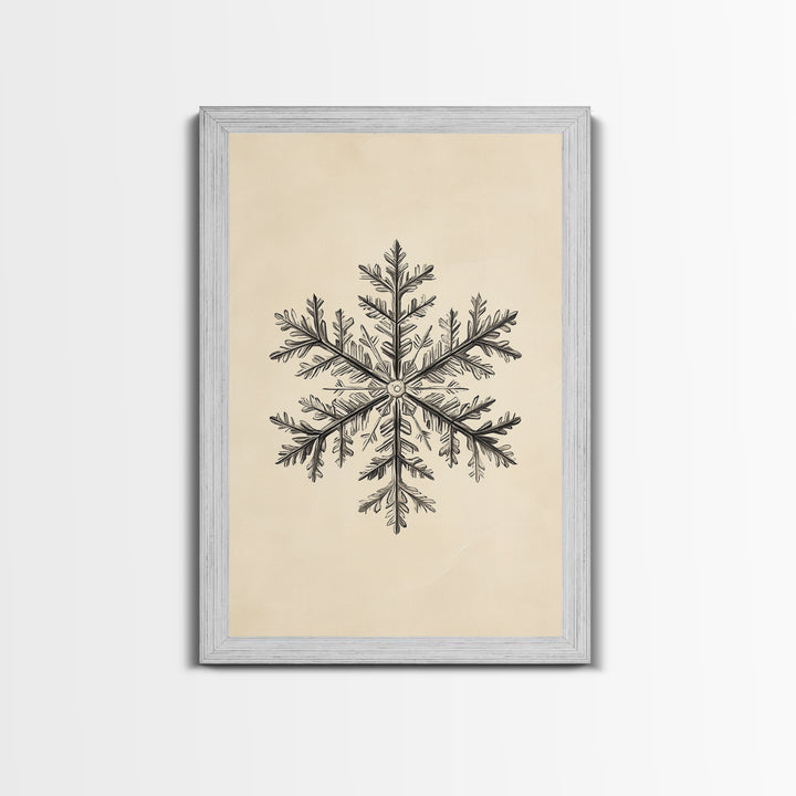 Drawing of a Snowflake Canvas Print - Framed Canvas - Minimalist Christmas Art - Boho Christmas Art - Rustic Christmas Art