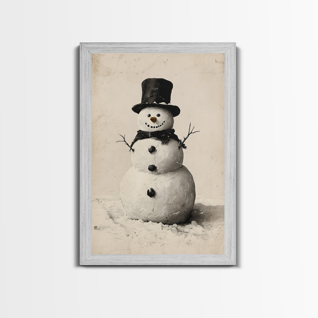 Christmas Snowman Sketch Canvas Print - Framed Canvas - Minimalist Christmas Art - Boho Christmas Art - Rustic Christmas Art