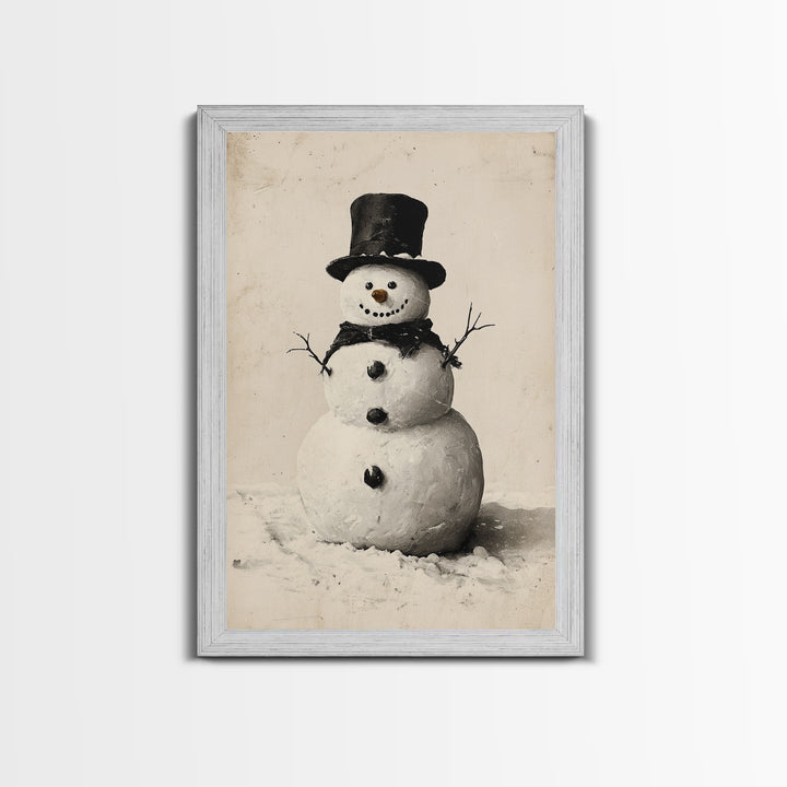Christmas Snowman Sketch Canvas Print - Framed Canvas - Minimalist Christmas Art - Boho Christmas Art - Rustic Christmas Art