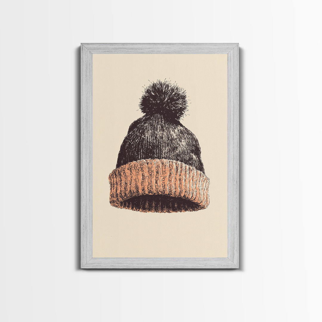 Christmas Beanie Hat Canvas Print - Framed Canvas - Minimalist Christmas Art - Boho Christmas Art - Rustic Christmas Art