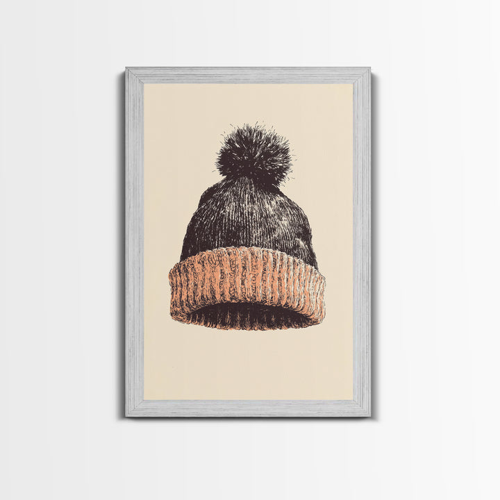 Christmas Beanie Hat Canvas Print - Framed Canvas - Minimalist Christmas Art - Boho Christmas Art - Rustic Christmas Art