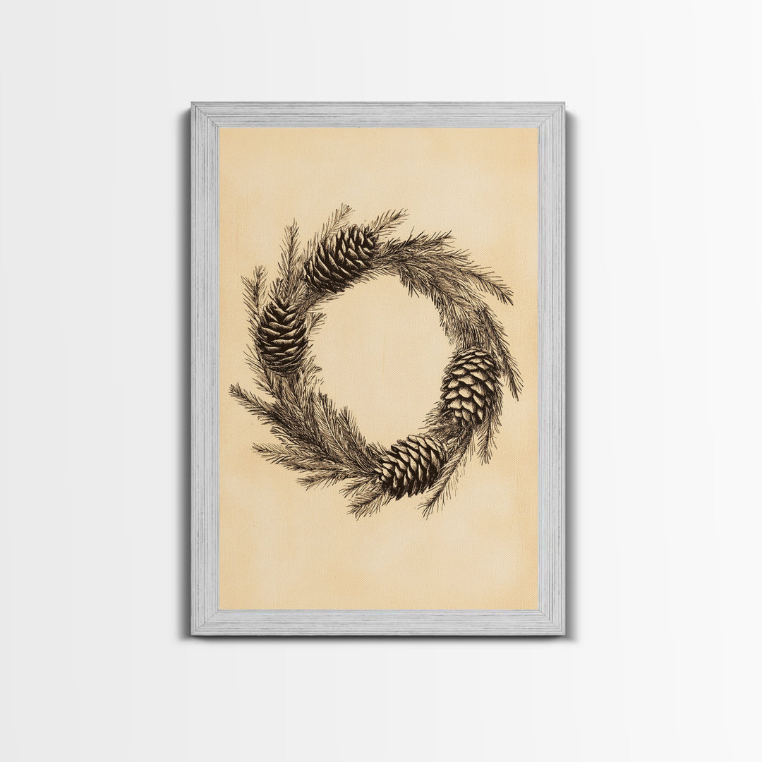 Christmas Wreath Canvas Print - Framed Canvas - Minimalist Christmas Art - Boho Christmas Art - Rustic Christmas Art