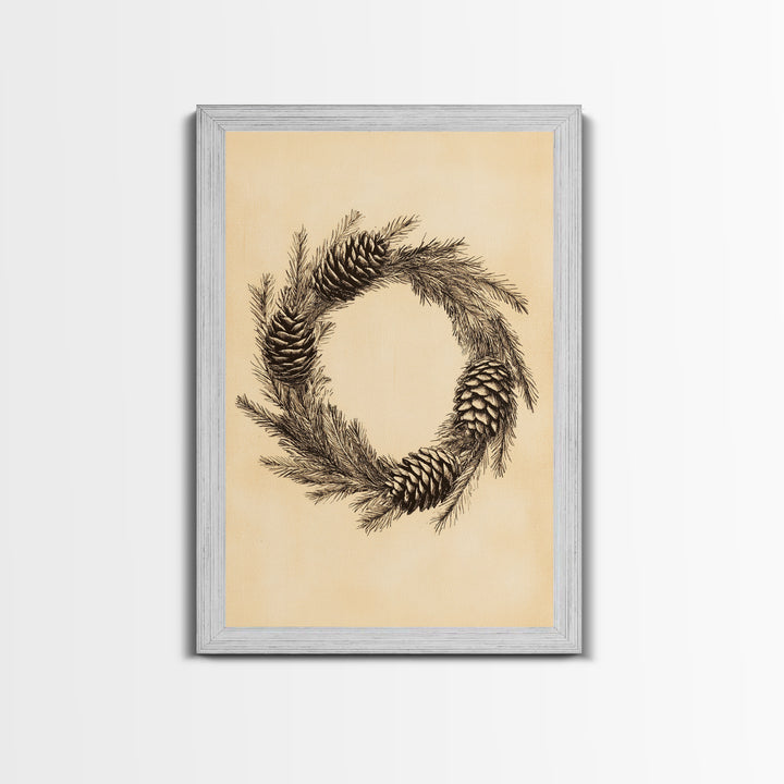 Christmas Wreath Canvas Print - Framed Canvas - Minimalist Christmas Art - Boho Christmas Art - Rustic Christmas Art