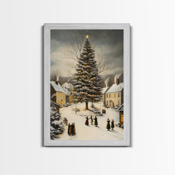 Christmas Village Wall Art Canvas Print | Christmas Village Painting | Winter Home Decor | Winter Art