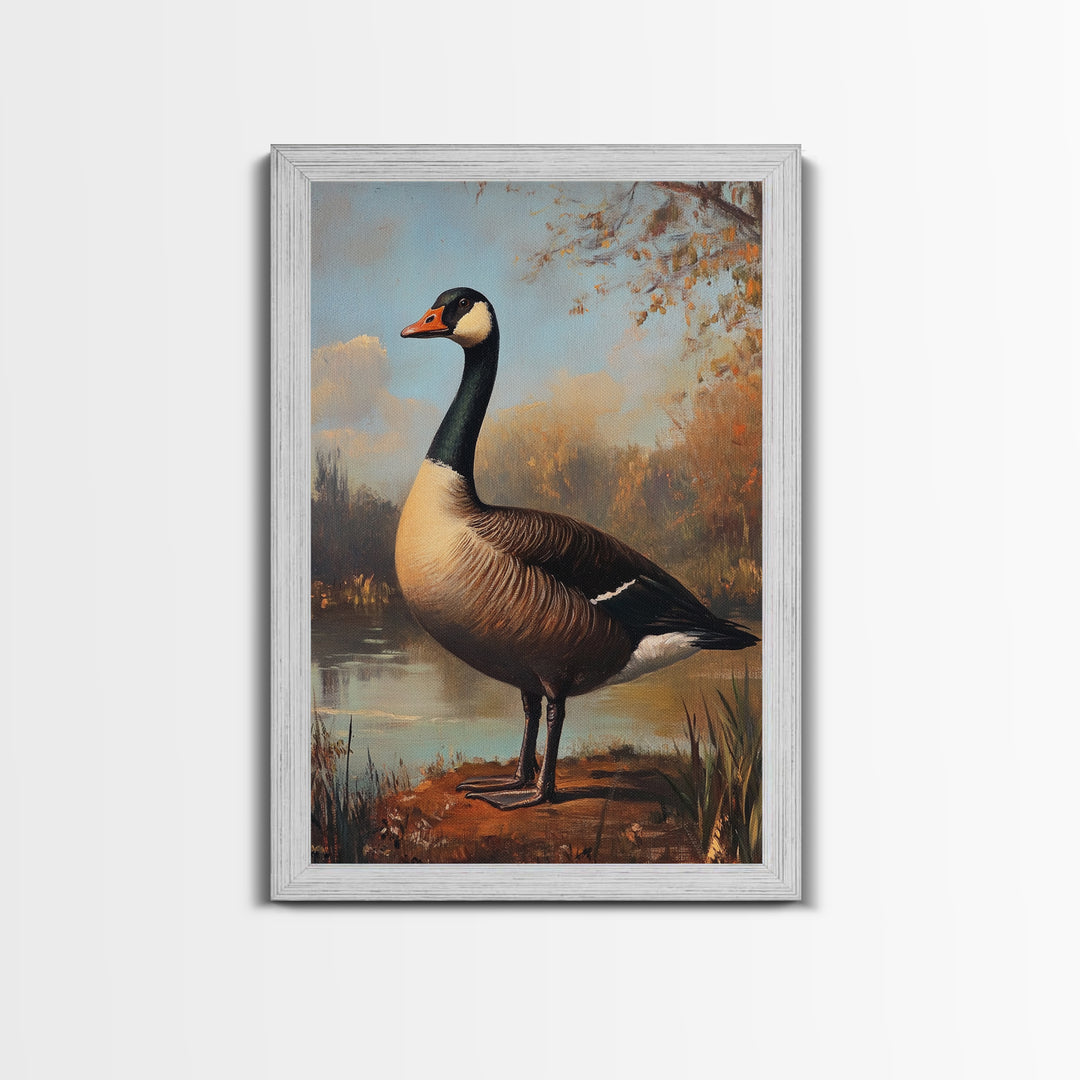 Rustic Cabin Wall Art, Goose Painting Framed Canvas Print, Rustic Farmhouse Wall Art, Guest Room Decor, Traditional American Art