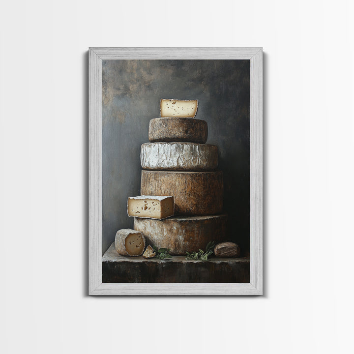 Cheese Wall Art Framed Canvas Print, Cheese Still Life, Cheese Painting, Kitchen Decor, Dining Room Wall Art, Rustic Farmhouse Kitchen Art