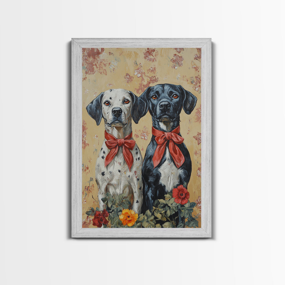 Christmas Dalmations Canvas Print, Cute Dog Wall Art, Dog Painting