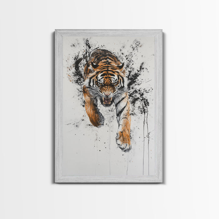 Animal Prints - Tiger Roar - Framed Canvas Print - Tiger Art - Tiger Decor -Gift For Him - Tiger Painting