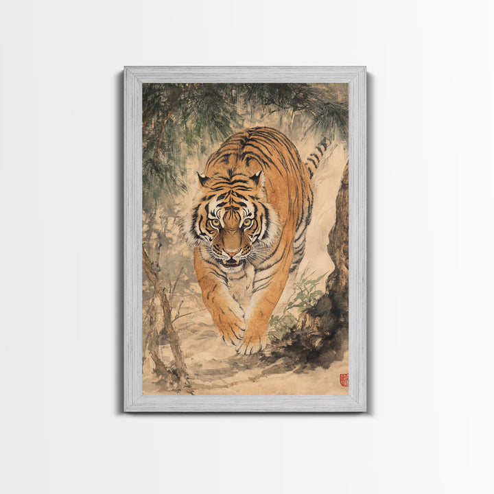 Animal Canvas Poster - Wild Animal Wall Art - Man Cave Canvas - Personalized Gift For Dad - Tiger Painting - Wabi Sabi Art - Framed Wall Art