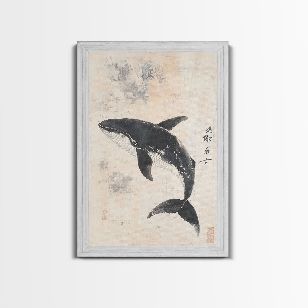 Humpback Whale Canvas Print, Framed Art, Ready To Hang Wall Art, Nautical Wall Art, Ocean Art, Wabi Sabi Art