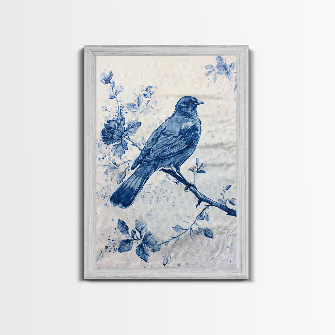 Chinoiserie Style Painting Print Of a Bird, Framed Canvas Print, Chinoiserie Wall Art