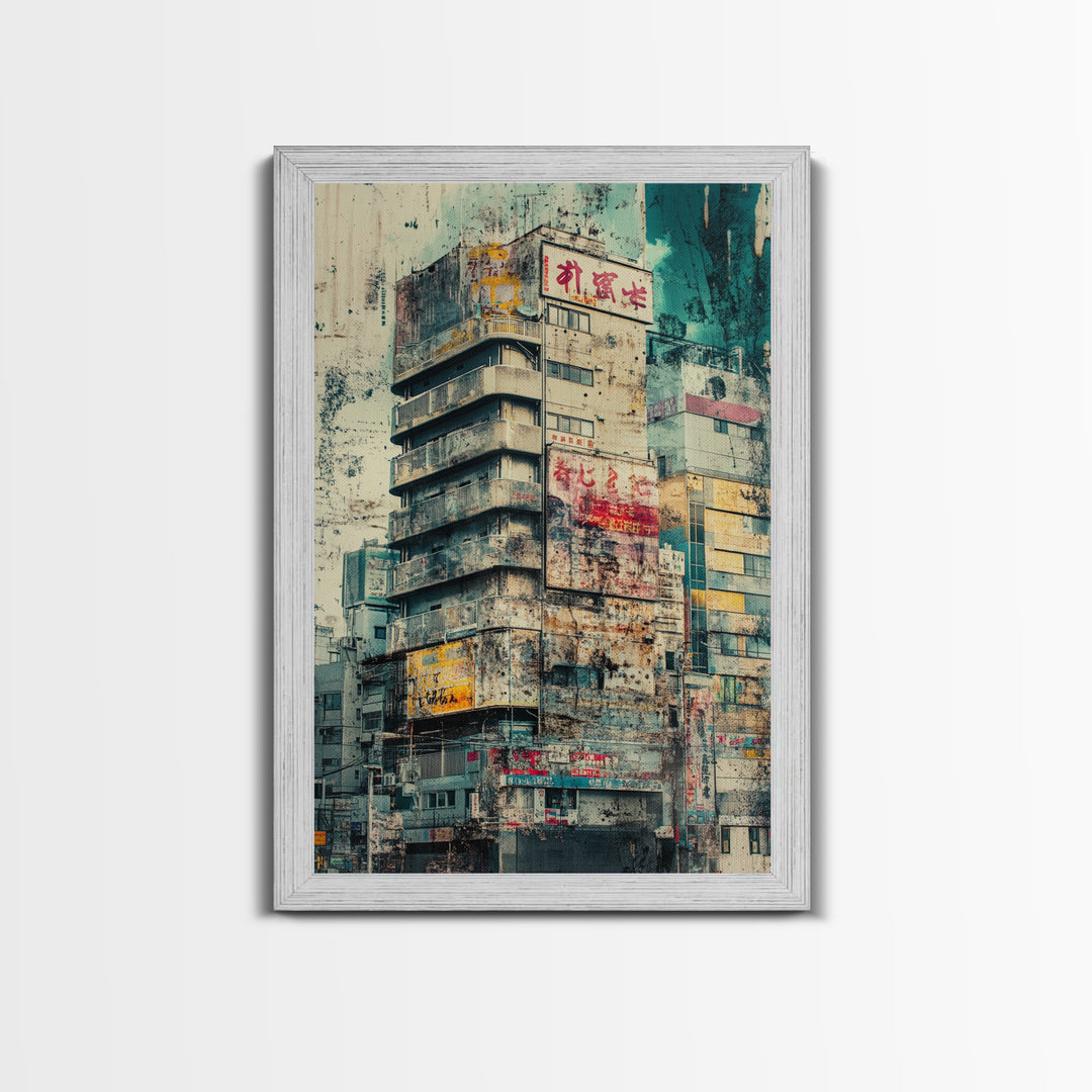 Cyberpunk Style Retro-Futurism Wall Art, Framed Canvas Print, Cyber Punk Home Decor, Cityscape Art