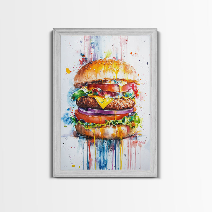 Cute Hamburger Painting Print, Kitchen Decor, Food Review Kitchen Art, Hamburger Wall Art, Kitchen Wall Art, Art For Kitchen