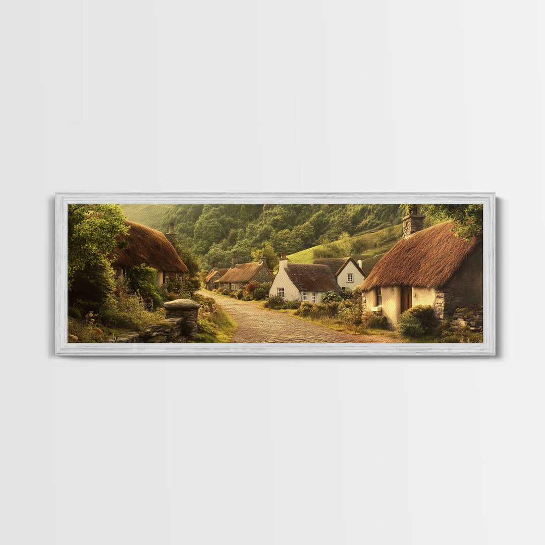Cute Irish Village Framed Canvas Print, Ireland Painting Print, Ireland Wall Art, Irish Home Decor, Irish Painting, Panoramic Print