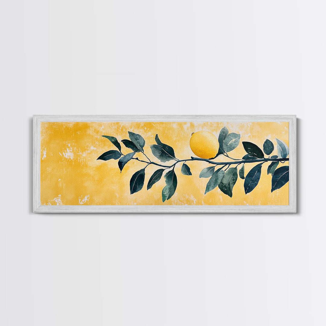 The Lemon Tree Framed Canvas Print, Horizontal Panoramic Wall Art, Kitchen Decor, Gift For Her, Lemon Tree Painting Wall Art
