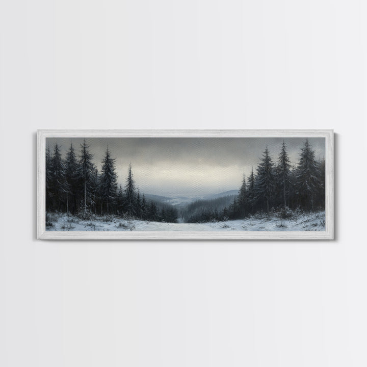 Bleak Winter Landscape Painting Print, Wood Framed Wall Art, Landscape Painting Original, Panoramic Wall Art, Horizontal Large Art