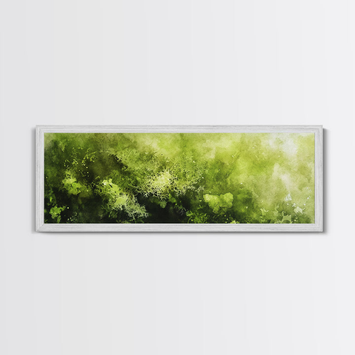 Moss Wall Art - Panoramic Canvas Print - Watercolor Painting of Green Moss