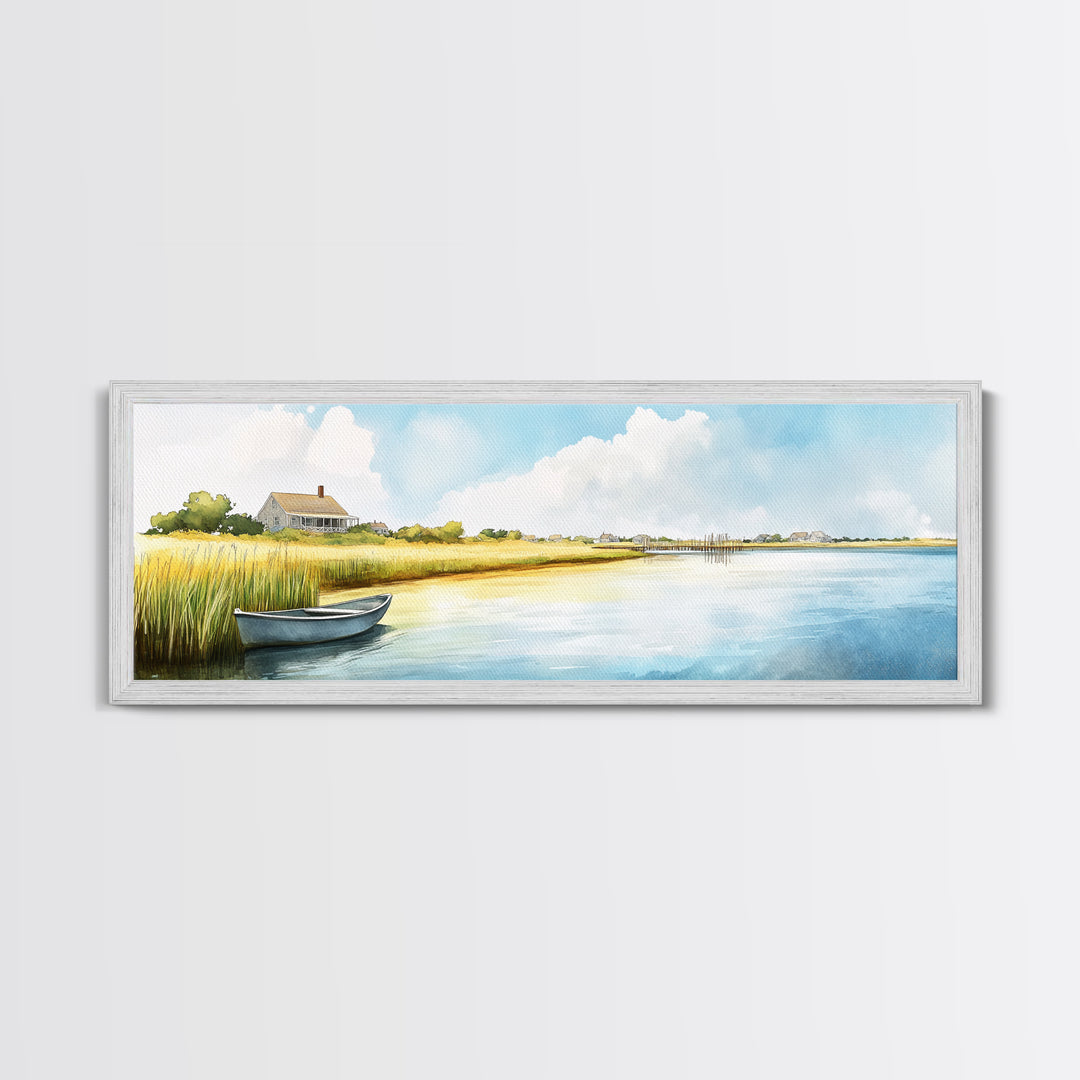 Beautiful Sescape Landscape Painting Print - Panoramic Wall Art - Nautical Landscape Painting, Beach House Art, Lake House Art