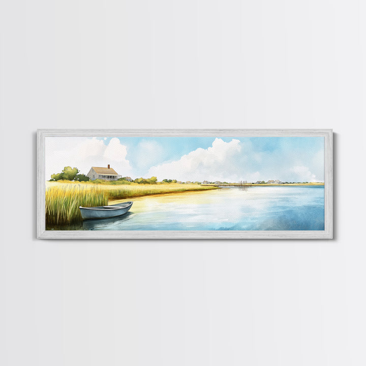 Beautiful Sescape Landscape Painting Print - Panoramic Wall Art - Nautical Landscape Painting, Beach House Art, Lake House Art