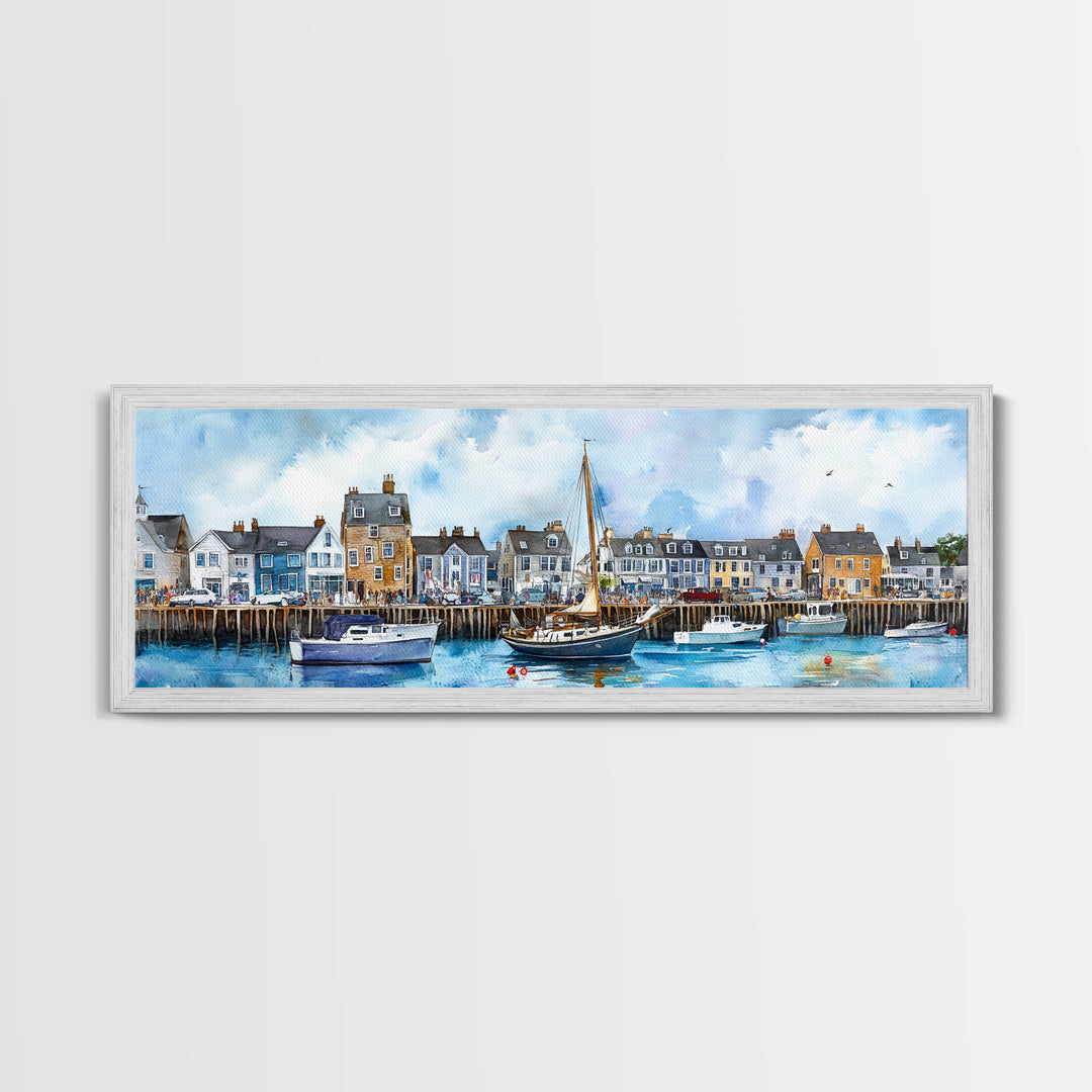 Nantucket Massachusetts Wall Art Framed Canvas Print, Nantucket Painting, Nantucket Nautical Decor, Nautical Landscape Painting