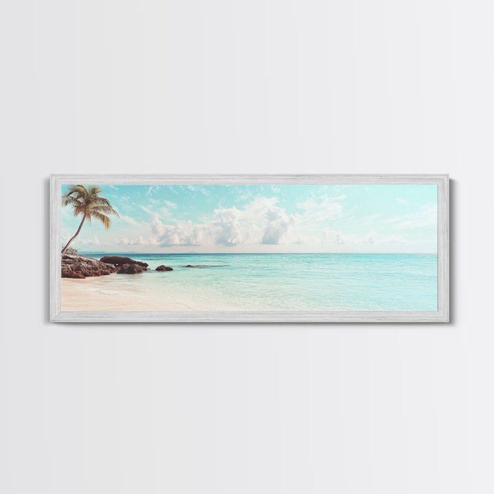 Panoramic Beach Photography Style Canvas Print, Beach House Wall Art, Beach Painting Print, Nautical Decor, Seascape Painting, Boho Art