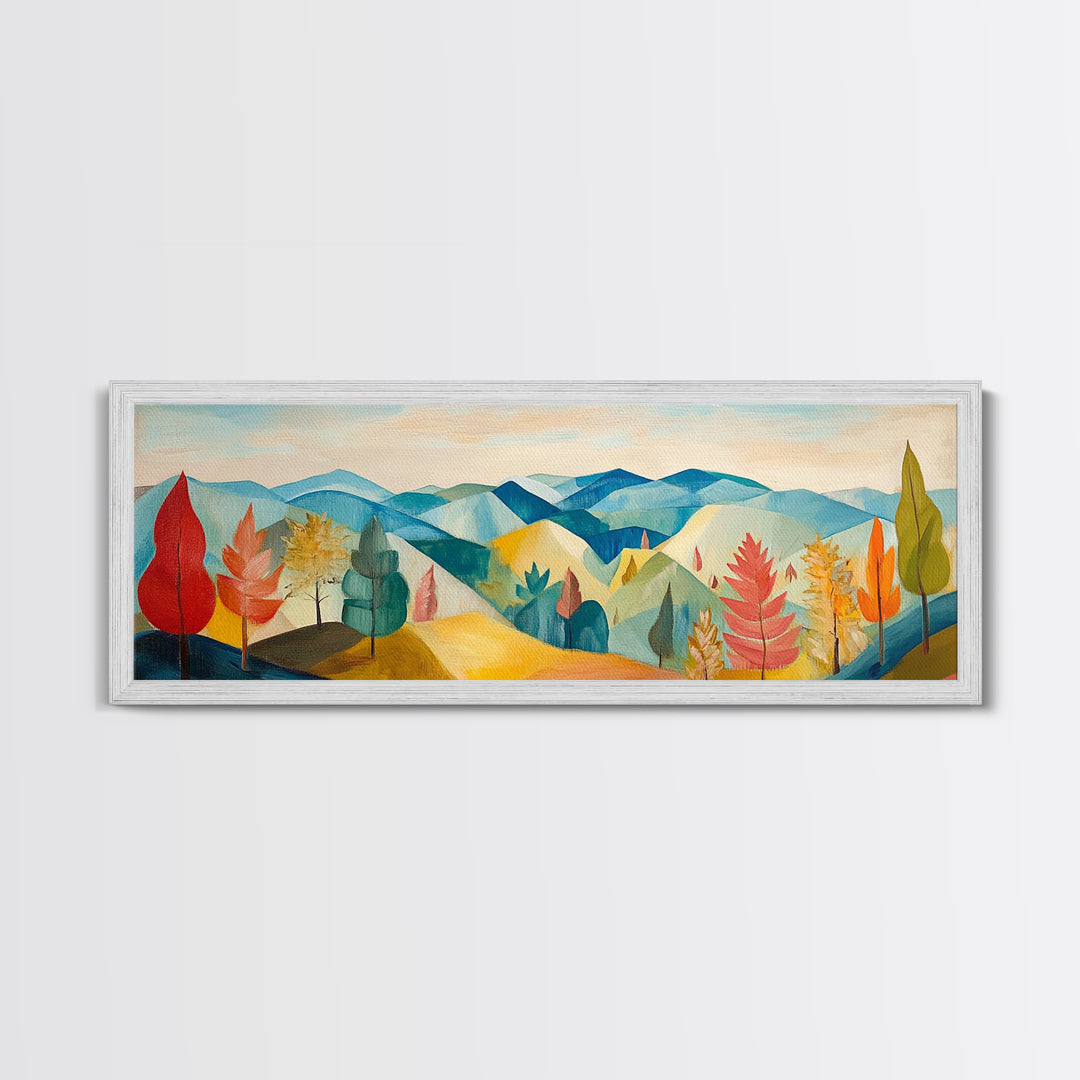 Abstract Fall Panoramic Landscape Painting Print, Framed Wall Art, Canvas Print, Living Room Art, Horizontal Wall Art, Fall Centerpiece