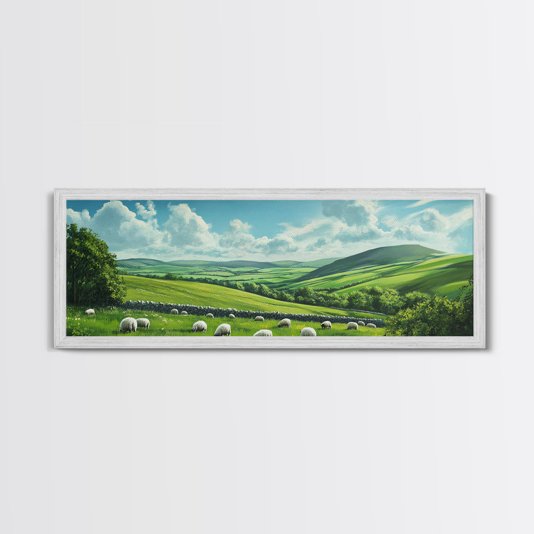 Landscape Painting Print Of The Hills of Ireland, Framed Canvas Print, Ireland Wall Are, Panoramic Home Decor, Horizontal Landscape Art