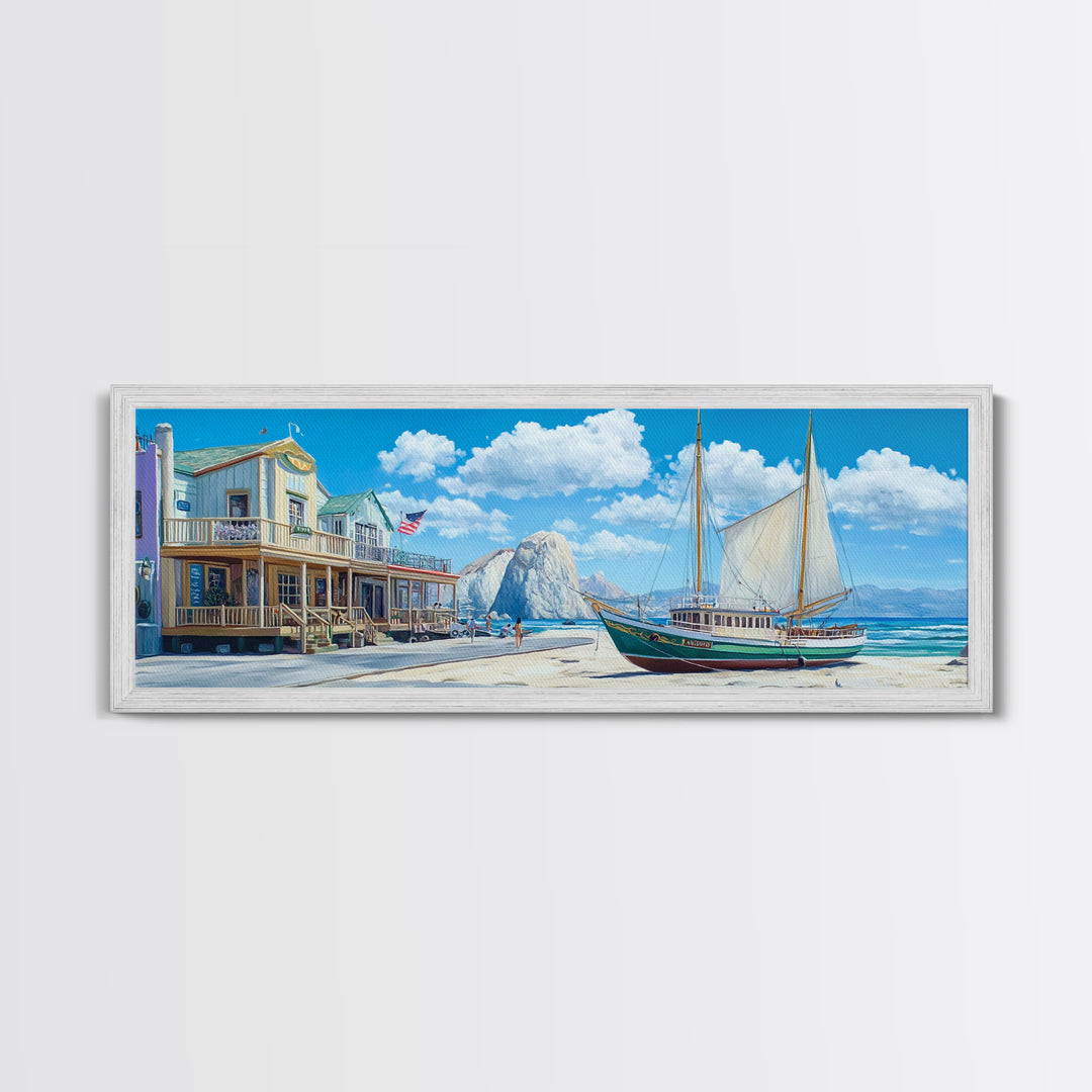 Panoramic Nautical Painting Print of Maine, Beach Art, Beach Decor, Seascapes Painting, Nautical Landscape Painting, Horizontal Art