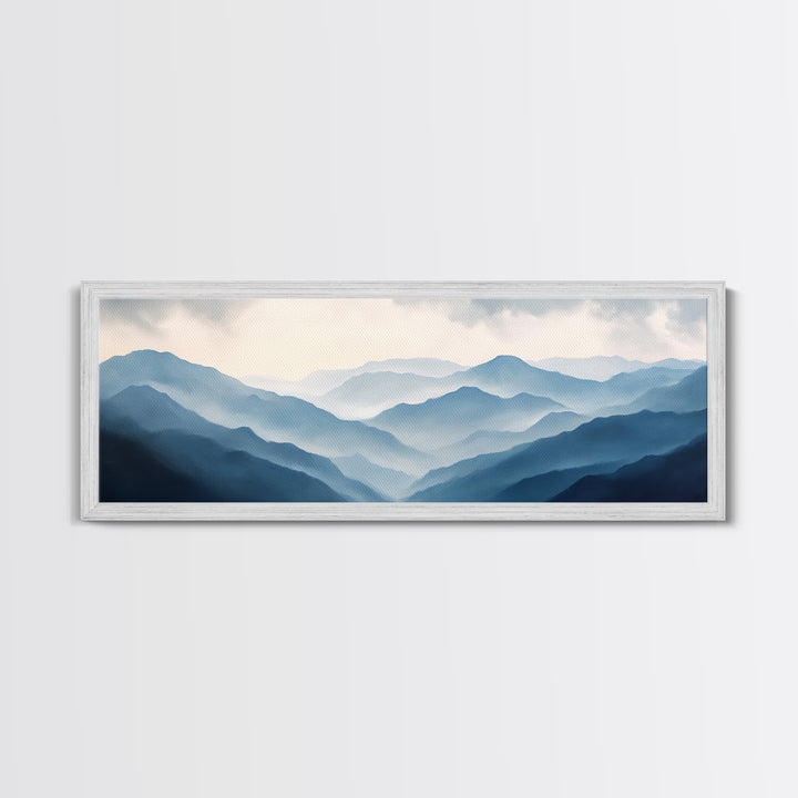 Panoramic Blue Ridge Mountains, Fog Over The Mountains Canvas Print, Wood Framed Wall Art, Mood Setting Home Decor, Moody Art, Landscape