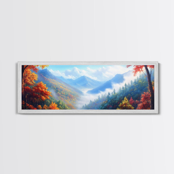 River Forest Landscape Wall Art on Canvas, Panoramic Smoky Mountains Canvas Wall Art, Framed or Unframed, Ready To Ship Horizontal Art
