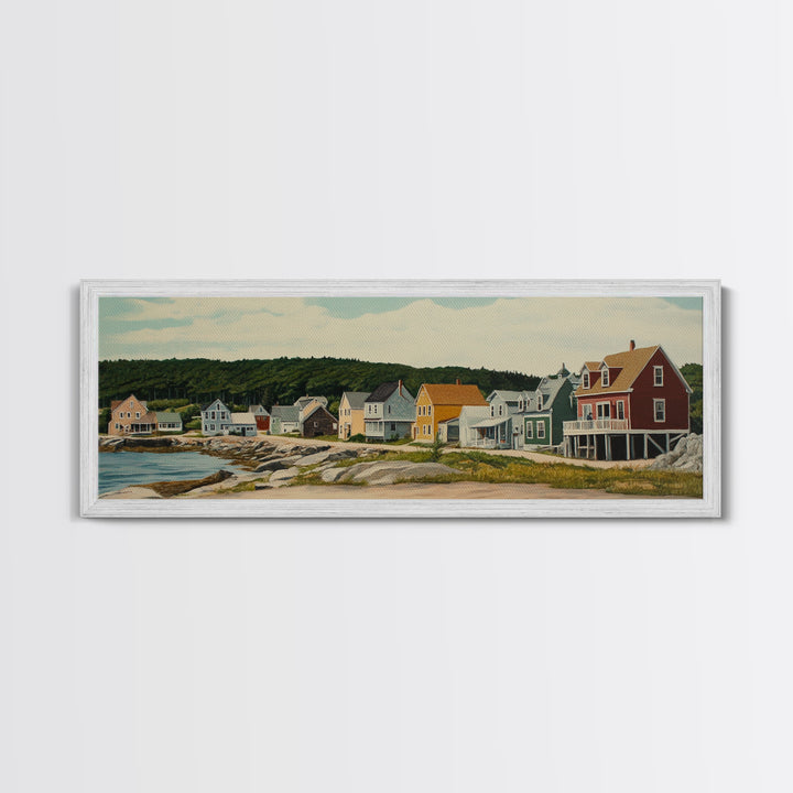 Panoramic Painting Print of Maine, Maine Wall Art, Beautiful Panoramic Seacape Painting, Nautical Landscape Painting