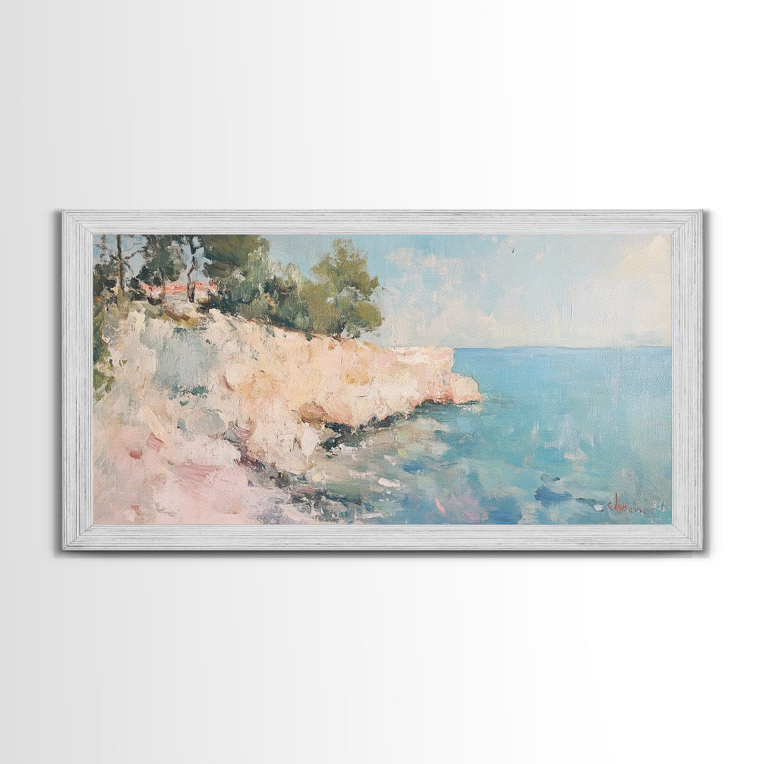 Cliffs Of Moher Oil Painting Print, Boho Whimsical Nautical Landscape Painting Print, Seascapes Wall Art, Kitsch Decor, Eclectic Art