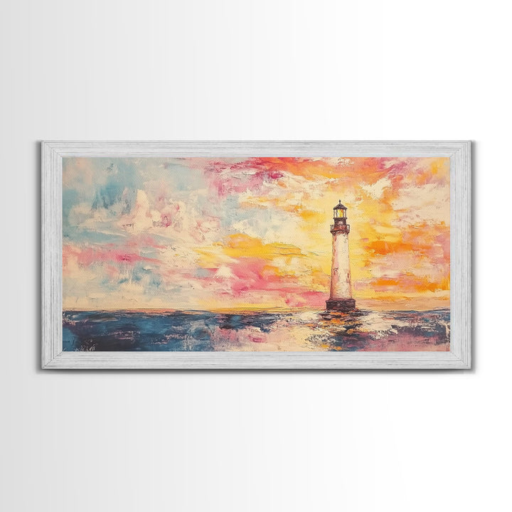 Nautical Seascapes Oil Painting Print, Nautical Landscape Painting, Beach Art, Light House Painting, Sunrise Oil Painting Print