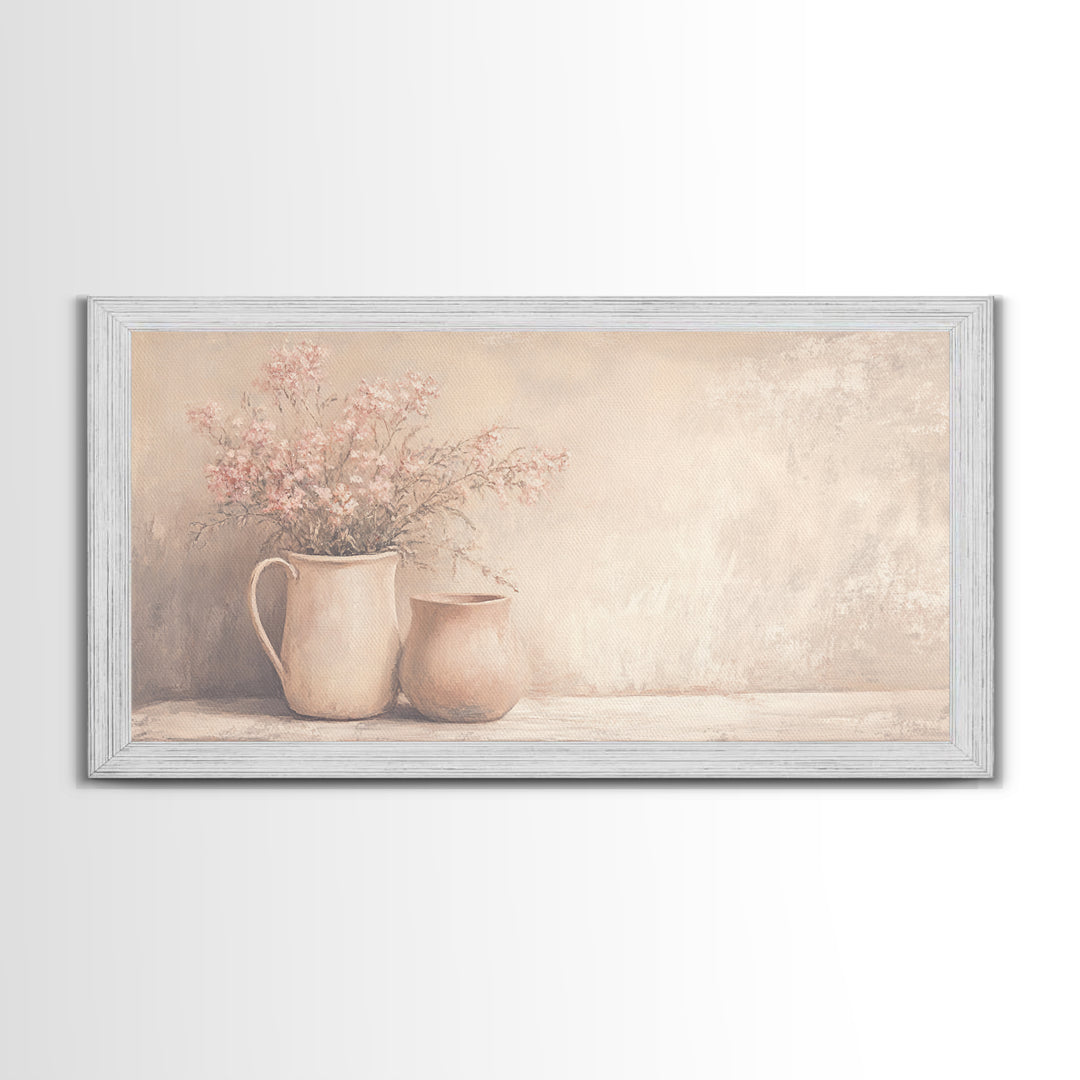 Beautiful Still Life Oil Painting Canvas Print, Boho Wall Art, Kitsch Home Decor, Kitchen Wall Art, Painting of Flower Pots