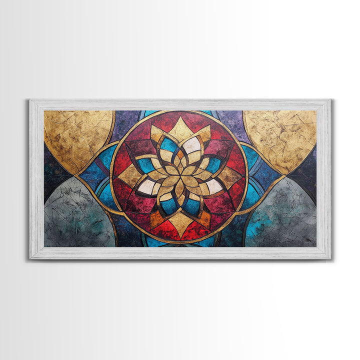 Abstract Textile Pattern Framed Canvas Print, Retro Wall Art, Scenic Decor, Statement Piece, Accent Piece Wall Art, Above Mantle Art