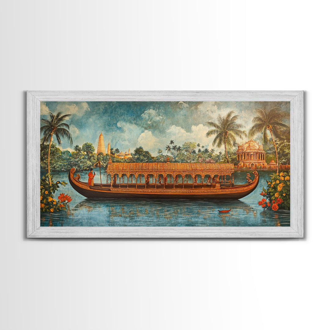 Mural of Kerala, Framed Canvas Print, Lush Jaipur Garden Wall Art Mural, Vibrant Green Canvas Art, Indian Wall Art, Highly Detailed Decor